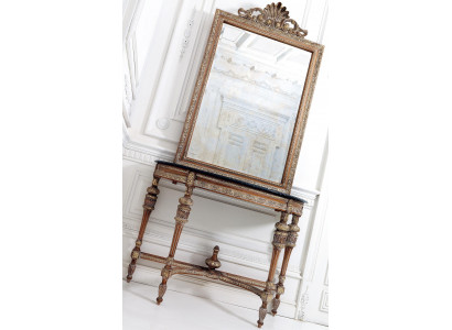 Baroque style furniture console table mirror wood Italian tables consoles 2-piece set.