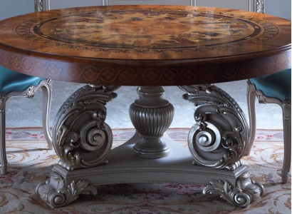 Round dining table, dining room furniture, Italian tables, solid wood table, furnishings.