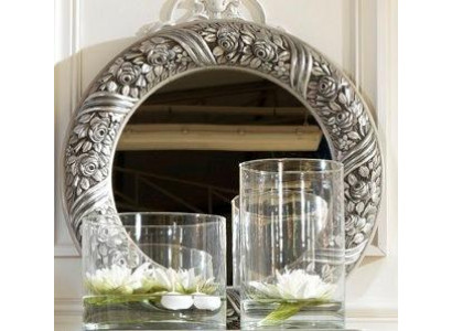 Wall mirror mirror round little mirror silver baroque rococo furniture Italy wood