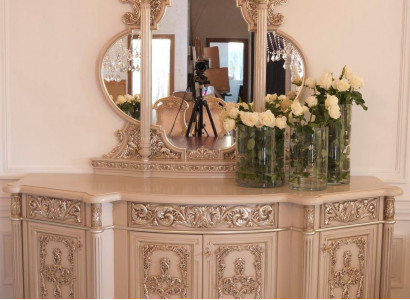 Chest of drawers sideboard dresser mirror set real wood Italian furniture antique style