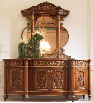 Chest of Drawers Dresser Mirror Set Real Wood Italian Furniture Antique Style Dressers