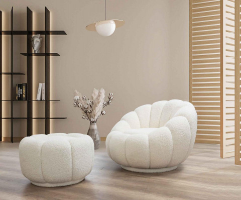 Armchair + Ottoman for Living Room Round Chair with Ottoman Modern Furniture
