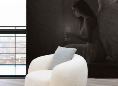 Modern round chair beige lounge furniture club decor design armchair