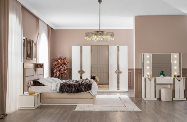 Bedroom complete set bed 2x nightstand wardrobe 5-piece design