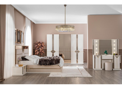 Bedroom complete set bed 2x nightstand wardrobe 5-piece design