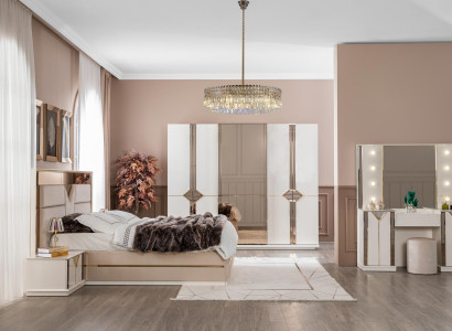 Bedroom complete set bed 2x nightstand wardrobe 5-piece design