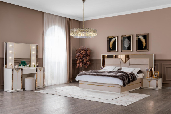 Bedroom complete set bed 2x nightstand wardrobe 5-piece design