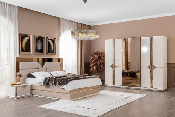 Bedroom complete set bed 2x nightstand wardrobe 5-piece design