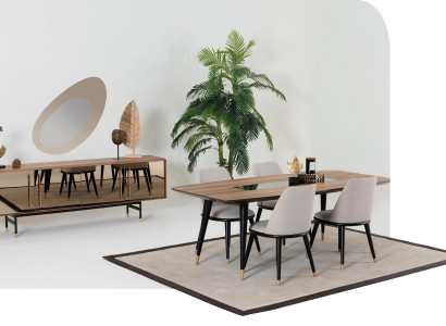 Dining Room Set Table 4x Chairs Sideboard Mirror Suite Design New 7-piece Set