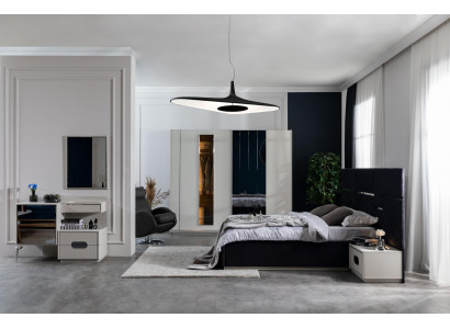 Bedroom bed 2x nightstands wardrobe 6-piece design furniture luxury