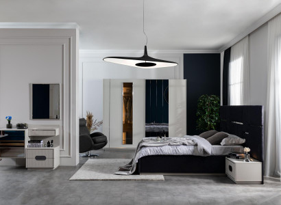 Bedroom bed 2x nightstands wardrobe 6-piece design furniture luxury