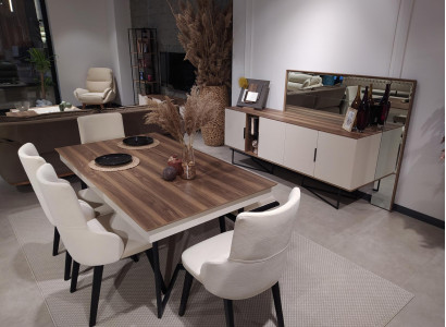 Set suite table 4x chairs sideboard mirror dining group 7-piece dining room