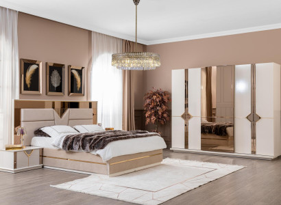 Bedroom set: bed, 2x nightstands, 4-piece wardrobe, luxury furniture
