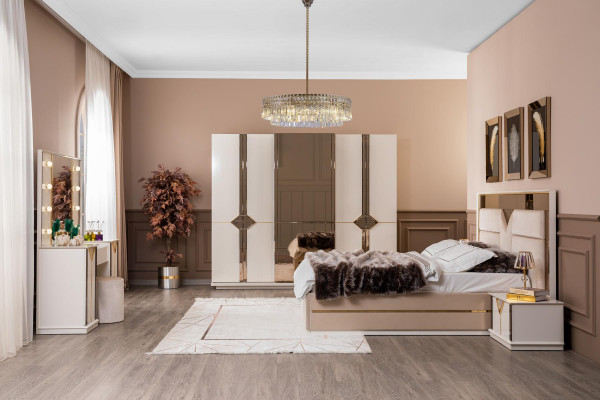 Bedroom set: bed, 2x nightstands, 4-piece wardrobe, luxury furniture