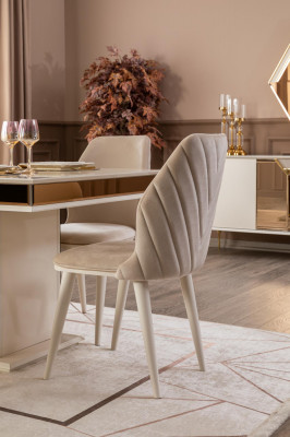 Dining room chairs upholstered fabric design modern beige luxury armchair