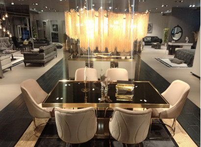 Dining room set with table, 6 chairs, 8 pieces. Style: modern new luxury.