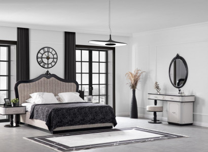 Bedroom set bed 2x bedside table chest of drawers with mirror 5-piece modern