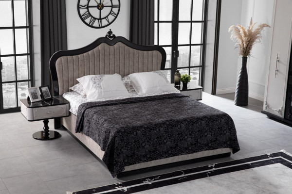 Bedroom set bed 2x bedside table chest of drawers with mirror 5-piece modern