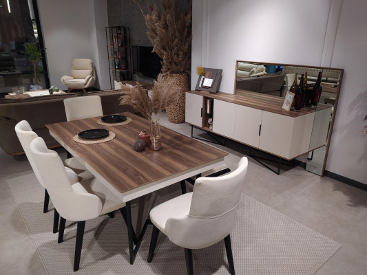 Dining room table 4x chairs bench metal dining set 6 pcs. New modern