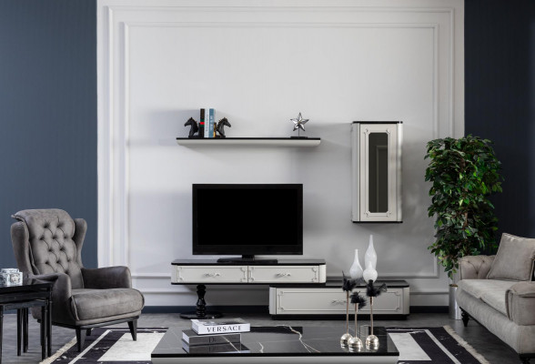 Living room furniture set designer armchair wall unit furnishing new white