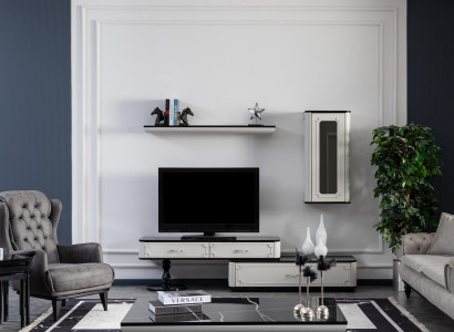 Living room furniture set designer armchair wall unit furnishing new white