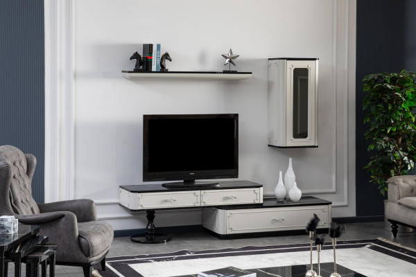 Living room furniture set designer armchair wall unit furnishing new white