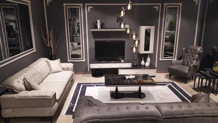 Living room furniture set designer armchair wall unit furnishing new white