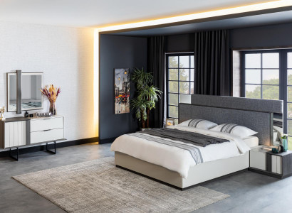 Bedroom complete set bed 2x nightstand dresser mirror white new