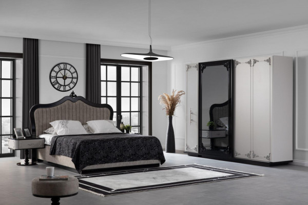 Bedroom set: wardrobe, bed, 2 x nightstand, completely new, beige