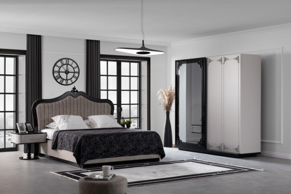 Bedroom set: wardrobe, bed, 2 x nightstand, completely new, beige