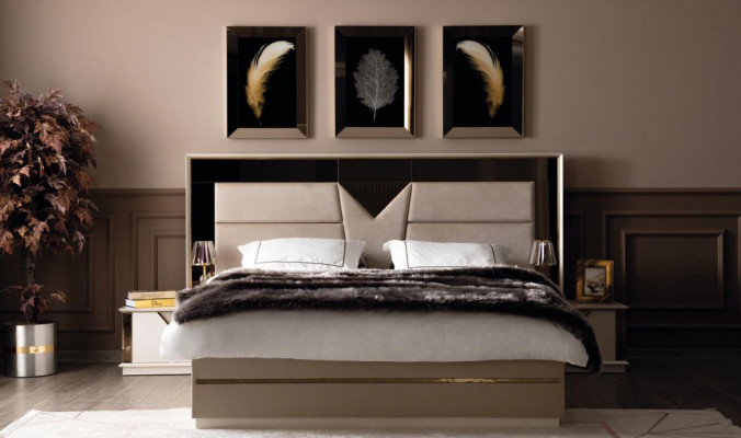 Bedroom set bed 2x nightstands wood luxury set 3-piece modern bed