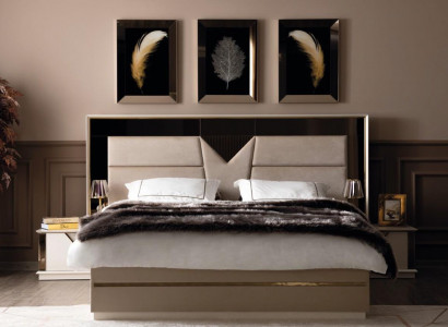 Bedroom set bed 2x nightstands wood luxury set 3-piece modern bed