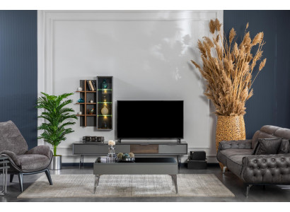 Gray wall unit, cabinet, wall units, furniture, wood, RTV, television design, cabinets