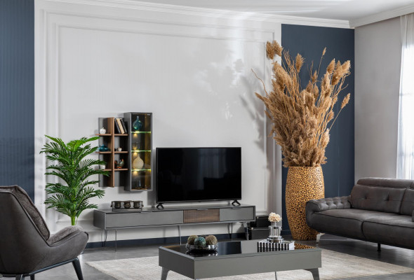 Gray wall unit, cabinet, wall units, furniture, wood, RTV, television design, cabinets