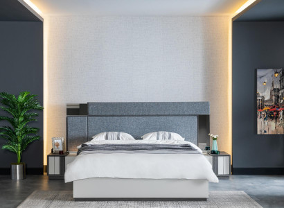 Luxury hotel bedroom furniture bed with 2x nightstands, 3-piece complete set