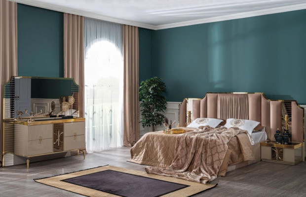 Bedroom Set Modern Luxury Bed 2x Nightstands Dresser with Mirror