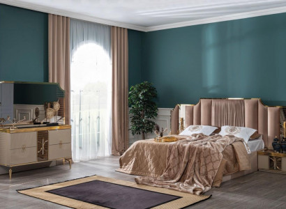 Bedroom Set Modern Luxury Bed 2x Nightstands Dresser with Mirror