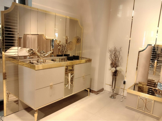 Luxury Sideboard High Gloss Golden Furniture Wooden Dresser Mirror