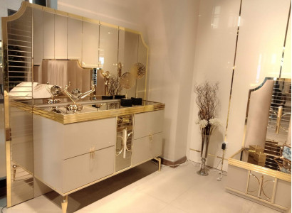 Luxury Sideboard High Gloss Golden Furniture Wooden Dresser Mirror