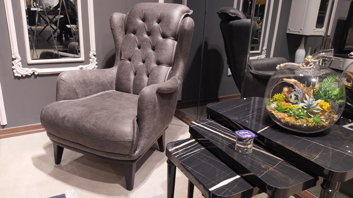 Chesterfield wingback chair with side table lounge corner 2-piece armchair sofa