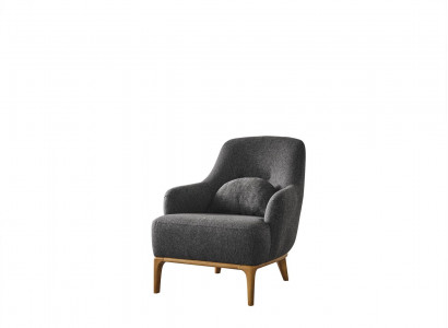 Armchair Design Luxury Upholstery Lounge Gray Modern Living Room Wood Textile