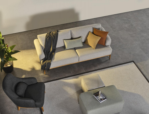 Armchair Design Luxury Upholstery Lounge Gray Modern Living Room Wood Textile