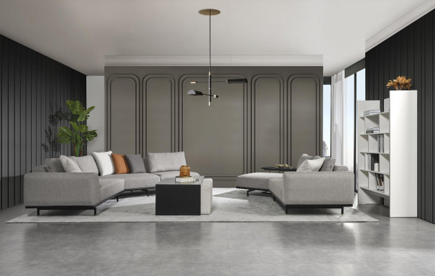 U-shaped sectional sofa living room couch textile new design gray modern luxury