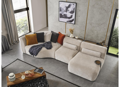 Corner sofa L-shape design couch wood with textile upholstery new furniture white