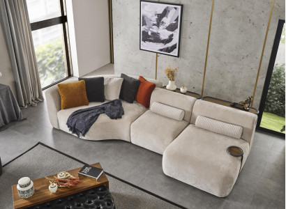 Corner sofa L-shape design couch wood with textile upholstery new furniture white