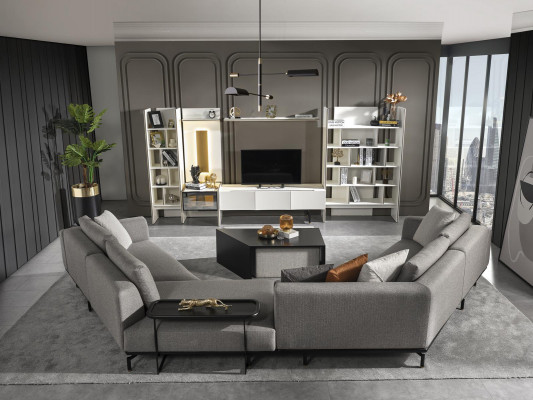 U-shaped sectional sofa living room couch textile new design gray modern luxury