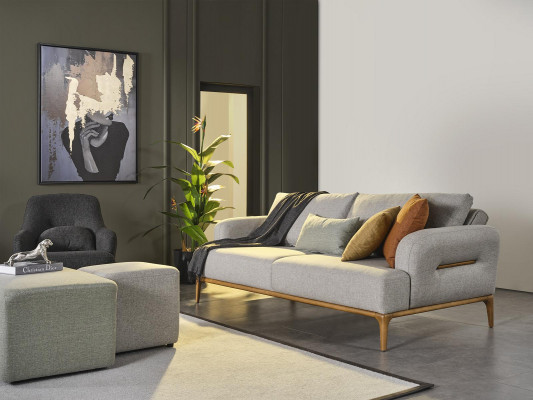 Sofa set 3+1 seater 2x stools 4-piece living room new grey modern