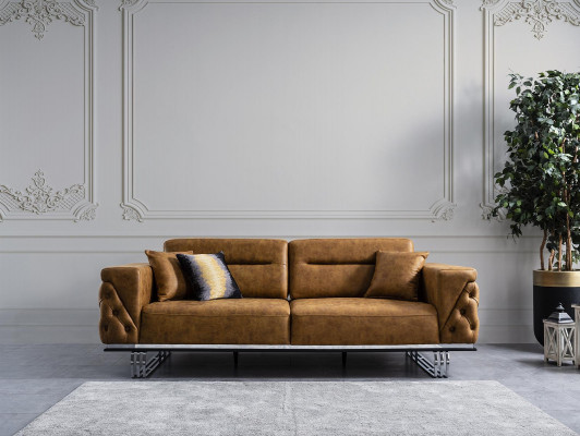 Sofa 3-seater living room design furniture style modern new brown luxury