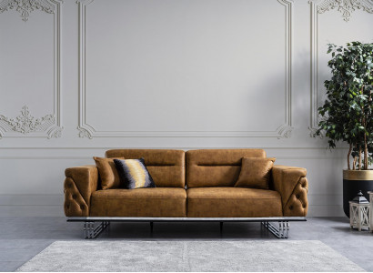 Sofa 3-seater living room design furniture style modern new brown luxury