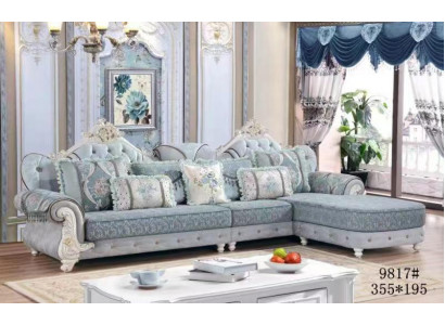 Corner sofa L-shape textile luxury sofa living area blue couches furniture